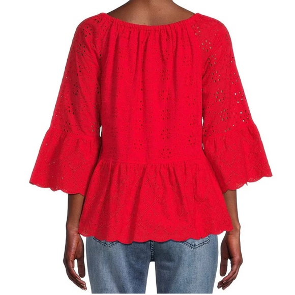 NWT JOHN MARK EYELET RUFFLE PEASANT TUNIC FRONT TIES Sz S - Picture 3 of 5